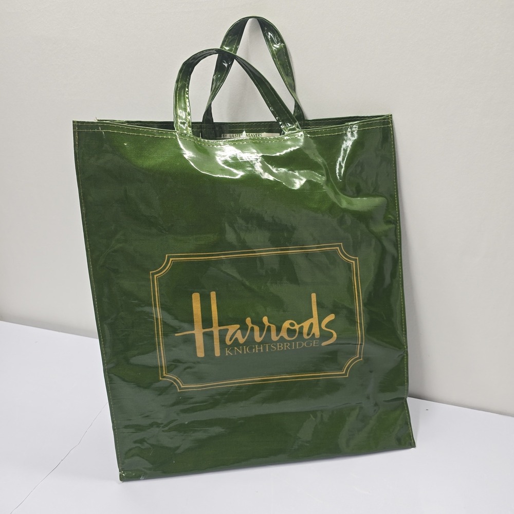 Harrods Knightsbridge Green PVC Coated Cotton Tote Bag Ulster Weavers Large - Picture 4 of 6